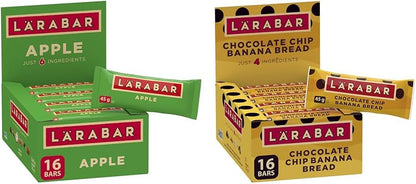 LÄRABAR 苹果、水果和坚果能量棒，16 条装，无麸质，纯素，家庭装，零食和巧克力碎 香蕉面包、水果和坚果能量棒，16 条装