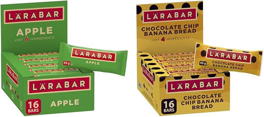 LÄRABAR 苹果、水果和坚果能量棒，16 条装，无麸质，纯素，家庭装，零食和巧克力碎 香蕉面包、水果和坚果能量棒，16 条装