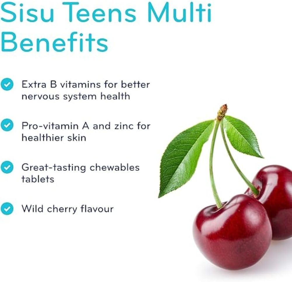 SISU 青少年複合維生素，90 片咀嚼片 - 青少年複合維生素 - 健康與壓力支持 - 不含麩質和乳製品 - 45-90 份（1 包）