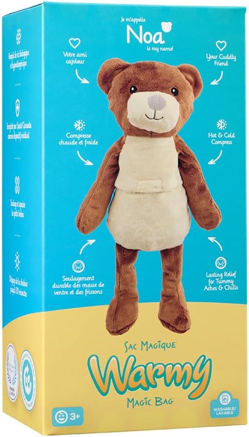 魔法袋 Warmy Noa the Bear 冷热敷袋，屡获殊荣的舒适治疗伴侣，天然可堆肥，可拥抱疗法，加拿大卫生部注册，多功能健康伴侣