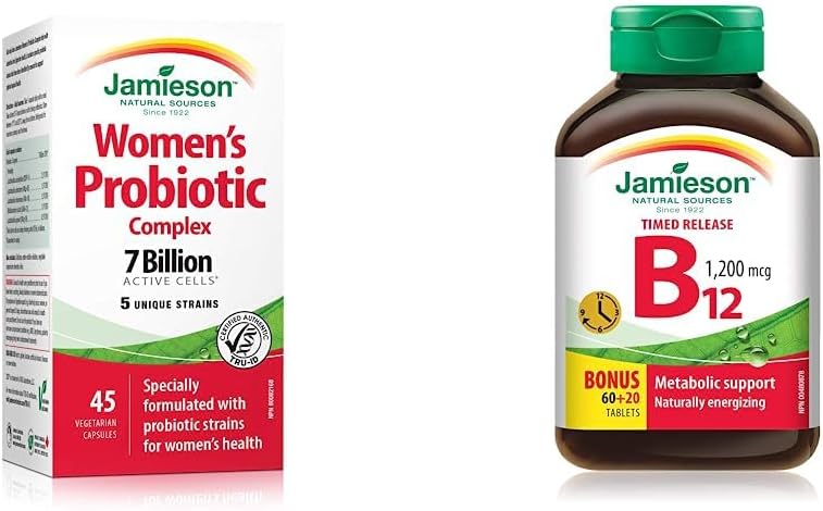 Jamieson 女性益生菌复合物 70 亿（45 粒素食胶囊）+ 维生素 B12（钴胺素）1200 微克定时释放（80 片）