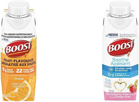 Boost Fruit Flavoured Drink Orange and Soothe Strawberry Kiwi Nutritional Drink (237ml, 24 count each)