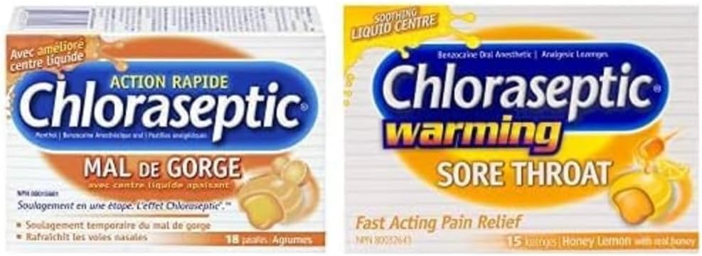 Chloraseptic 喉咙痛润喉糖，柑橘味，18 粒 & 喉咙痛润喉糖，蜂蜜柠檬味，15 粒
