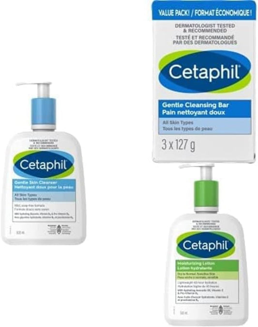 Cetaphil Men's SkinCare,Gentle Skin Cleanser (500ml), Gentle Cleansing Bar (3-Pack) 127g & Moisturizing Lotion (500ml) - Hydrating Face Wash - For Sensitive, Dry Skin, Dermatologist Recommended
