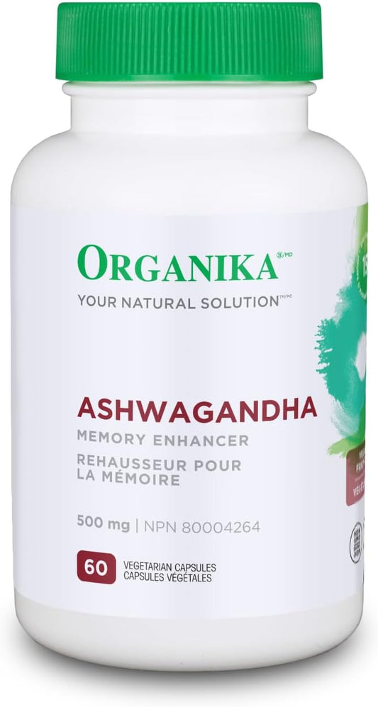 Organika Canadian-Made Ashwagandha- Stress Relief, Sleep Aid, Mood Enhancement, Thyroid and Blood Sugar Balance- 60 vcaps