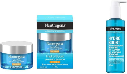 Neutrogena Hydro Boost Gel Face Cream Spf 25 With Broad Spectrum Uva/uvb Hydrating Hyaluronic Acid & Antioxidants, Oil, 47 ml (Pack of 1) & Hydro Boost Hydrating Cleansing Gel 230mL