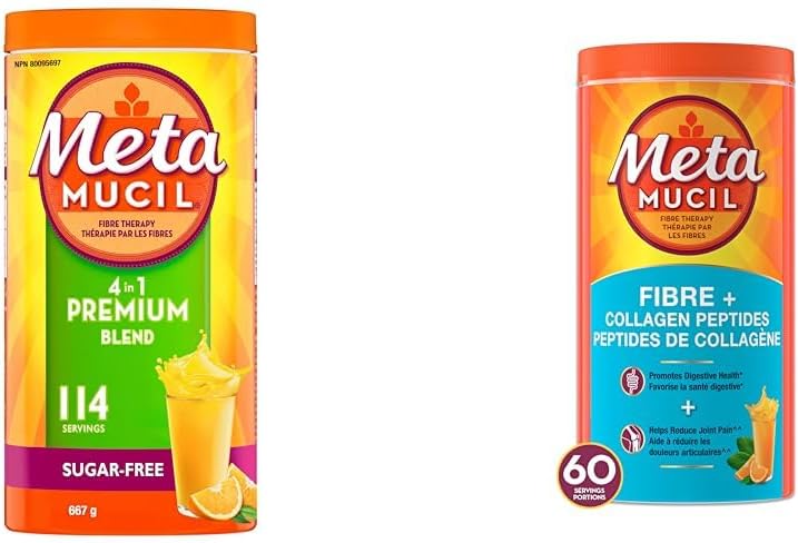 Metamucil, 高級混合，每日車前子殼粉補充劑，無糖，含甜菊糖和纖維+膠原蛋白肽，車前子殼粉，植物纖維，無糖，含甜菊糖