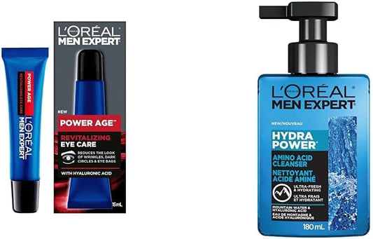 L'Oréal Paris Men Expert Power Age Revitalizing Eye Care & Men Expert Daily Face Cleanser with Amino Acid and Hyaluronic Acid