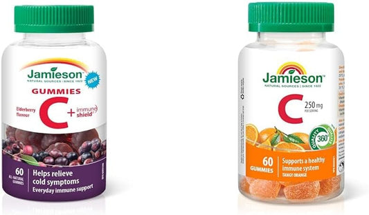 Jamieson 维生素 C 增强免疫力软糖 - 接骨木味，60 粒（1 包）和维生素 C 软糖 60 粒