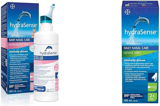 HydraSense 超温和喷雾鼻腔喷雾，婴儿鼻腔护理和温和喷雾鼻腔喷雾，日常鼻腔护理，100% 天然海水，不含防腐剂，100 毫升