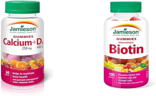 Jamieson 钙+维生素 D 60 粒软糖和高效生物素软糖 100 粒软糖