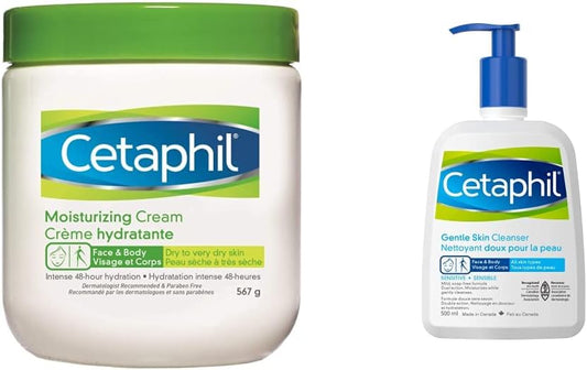 Cetaphil Gentle Skin Cleanser and Moisturizing Cream Bundle | Hydrating Face Wash for Sensitive Skin | Daily Face and Body Moisturizer for Dry Skin | Fragrance Free | Dermatologist Recommended