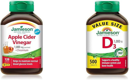 Jamieson 蘋果醋 1,000 毫克加鉻 - 無麩質和維生素 D 1,000IU 500 片