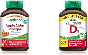 Jamieson 蘋果醋 1,000 毫克加鉻 - 無麩質和維生素 D 1,000IU 500 片
