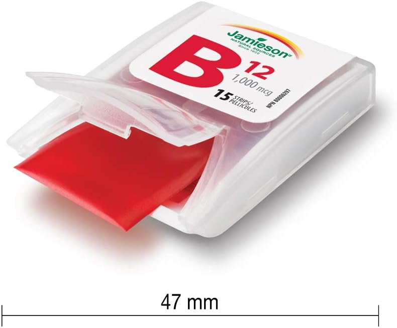 Jamieson 維生素 B12 1000 微克速溶片，天然薄荷味，含甲鈷胺，支持能量生成和代謝，旅行裝。素食。無麩質，不含人工色素、香精或防腐劑…
