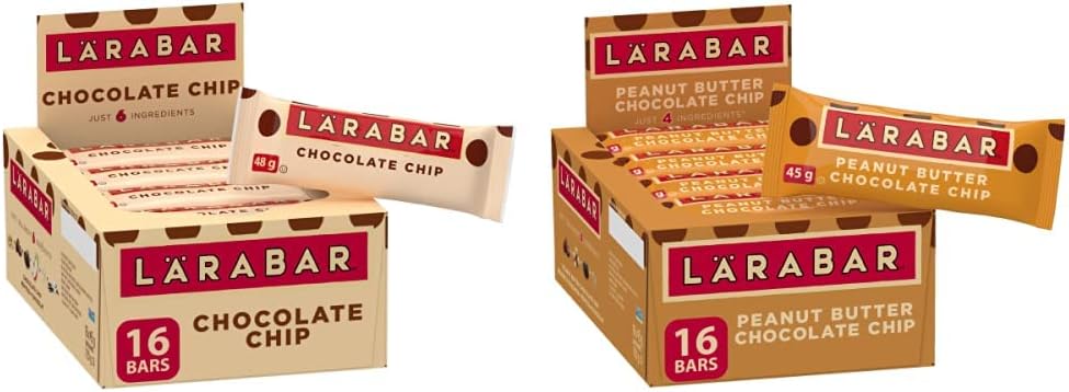 Larabar 無麩質巧克力碎水果堅果能量棒，16條裝，720克 & 無麩質花生醬巧克力碎水果堅果能量棒，16條裝，720克