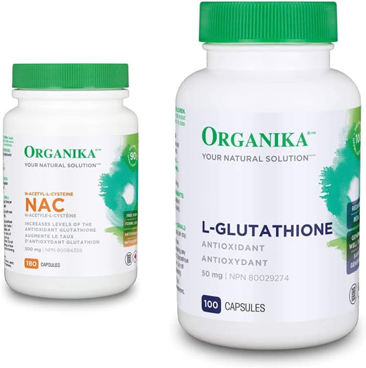 Organika NAC（N-乙醯-L-半胱氨酸）500毫克和L-穀胱甘肽（還原型）| 支持抗氧化和排毒水平，支持免疫系統和肝臟