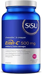 Sisu Ester-C 500毫克咀嚼片，漿果味，天然甜味維生素C，提供24小時免疫支持，酸性較低，比其他形式的維生素C更易吸收和保留，無麩質，純素