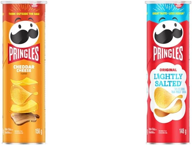 Pringles Cheddar Cheese Potato Chips, 156g/5.50oz can, (Imported from Canada) & Lightly Salted Potato Chips, Lightly Salted, 148 Grams