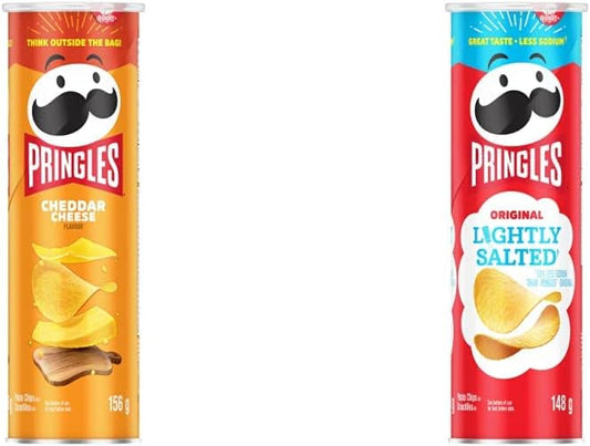 Pringles Cheddar Cheese Potato Chips, 156g/5.50oz can, (Imported from Canada) & Lightly Salted Potato Chips, Lightly Salted, 148 Grams
