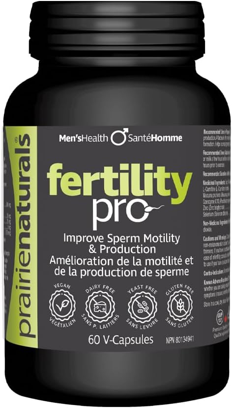 Prairie Naturals Fertility Pro，提高精子活力和產量，純素，非基因，無麩質，左旋肉鹼，藜麥豆，輔酶 Q10，鋅和硒，加拿大製造，專為男性研製，60 粒 V 型膠囊