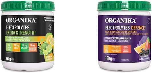 Organika Electrolytes Extra-Strength Powder- Lemon Lime- High in Sodium for Sport Recovery & Electrolytes Defence with Elderberry and Echinacea- Citrus Berry - Immune System Support