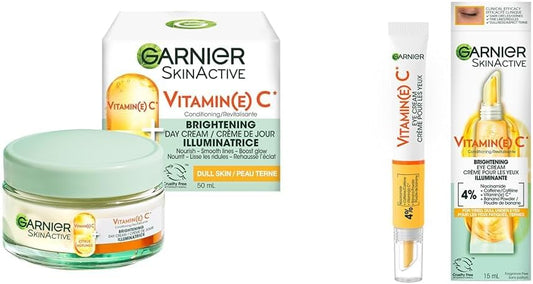 Garnier Vitamin C* Brightening Day Cream with Super Citrus, Nourishes and Boosts Skin Glow & Brightening Eye Cream with Vitamin C, Reduces the Appearance of Dark Circles