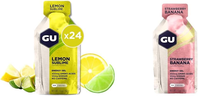 GU ENERGY Gel, Lemon Sublime, 24-Count & GU ENERGY Original Sports Nutrition Energy Gel, Strawberry Banana, 24-Count