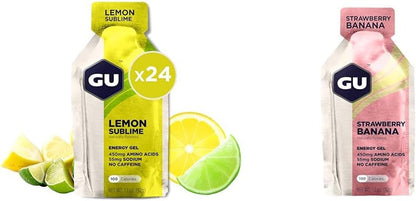 GU ENERGY Gel, Lemon Sublime, 24-Count & GU ENERGY Original Sports Nutrition Energy Gel, Strawberry Banana, 24-Count