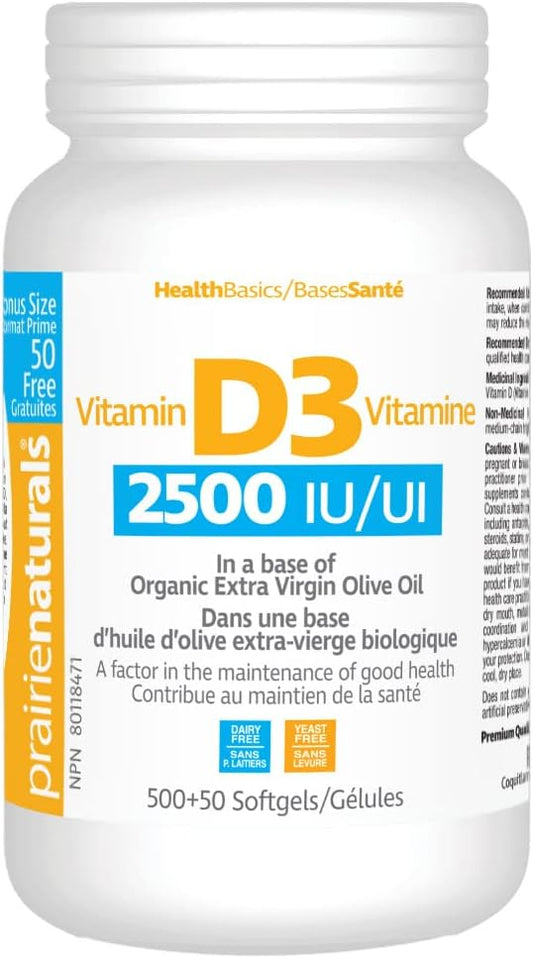 Prairie Naturals 维生素 D3 胆钙化醇 2,500iu 软胶囊，550 粒