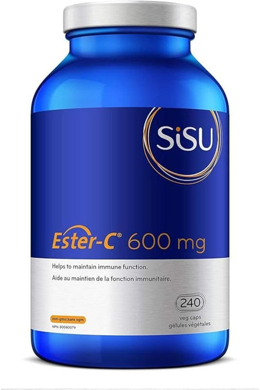 Sisu Ester-C 600毫克膠囊，24小時免疫支持維生素C，酸性較低，比其他形式的維生素C吸收更好，保留時間更長，240毫克VC，純素，非轉基因，無麩質，無乳製品，無大豆