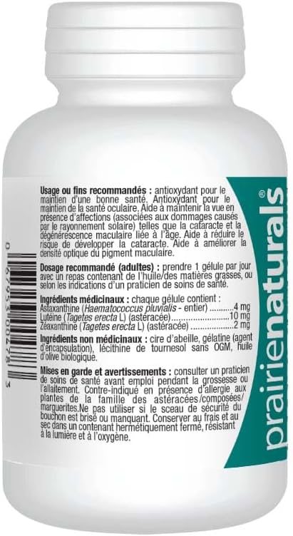 Prairie Naturals Astaxanthin Plus 4mg Astaxanthin, Lutein & Zeaxanthin Softgel helps to maintain eyesight, prevent cataracts and age-related macular degeneration, reduces the risk of developing cataracts, improves macula…
