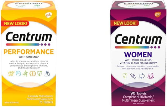 Centrum 男士和女士高性能复合维生素 + Centrum 女士复合维生素/矿物质补充剂套装