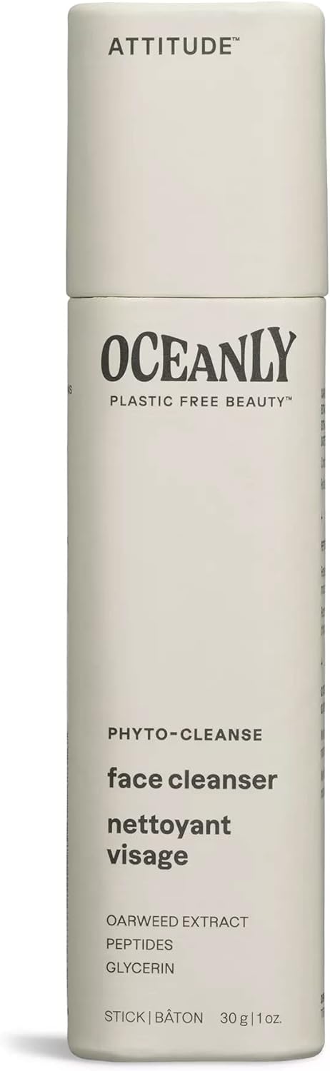 ATTITUDE Oceanly Face Cleanser Stick, Made in Canada, EWG Verified, Plastic-free, Plant and Mineral-Based Ingredients, Vegan and Cruelty-free Beauty Products, PHYTO CLEANSE, Unscented, 30 grams
