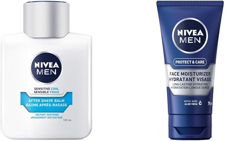 NIVEA Men Sensitive Skin Cooling After Shave Balm & Face Moisturizer (100mL + 75mL), Alcohol-Free, Chamomile & Aloe Vera Enriched, Instantly Soothes & Cools Down Skin After Shaving