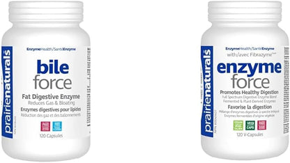 Prairie Naturals Bile-Force - Bile Salt with Lipase - 120 Count (Packaging may vary) & Prairie Naturals Enzyme Force - Full Spectrum Plant Enzyme with FibraZyme VCaps - 120 Count
