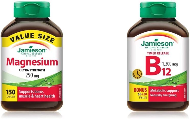 Jamieson 鎂 250 毫克超強效 - 超值裝 & 維生素 B12（鈷胺素）1200 微克，定時釋放，80 片裝