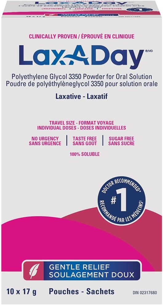 LAX-A-Day Powder Laxative - No Taste, No Grit, No Sugar - Clinically Proven Relief of Occasional Constipation (10 Doses, 170 g)