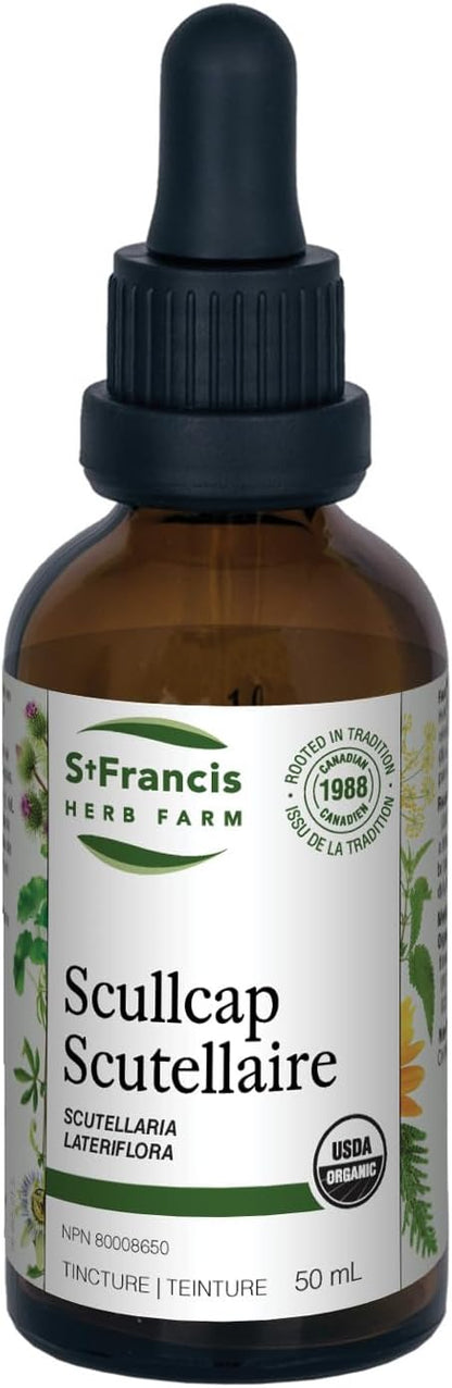 聖法蘭西斯草藥農場 黃芩 (50ml) 有助於緩解緊張、經痛和煩躁不安，幫助睡眠 (1 瓶) 經有機認證，不含基因改造成分，純素，素食，加拿大製造