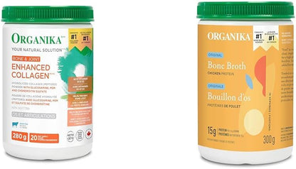 Organika 增強膠原蛋白骨骼和關節粉 - 含葡萄糖胺、MSM、硫酸軟骨素和雞骨湯粉 - 放養雞和素食雞 - 生酮友好