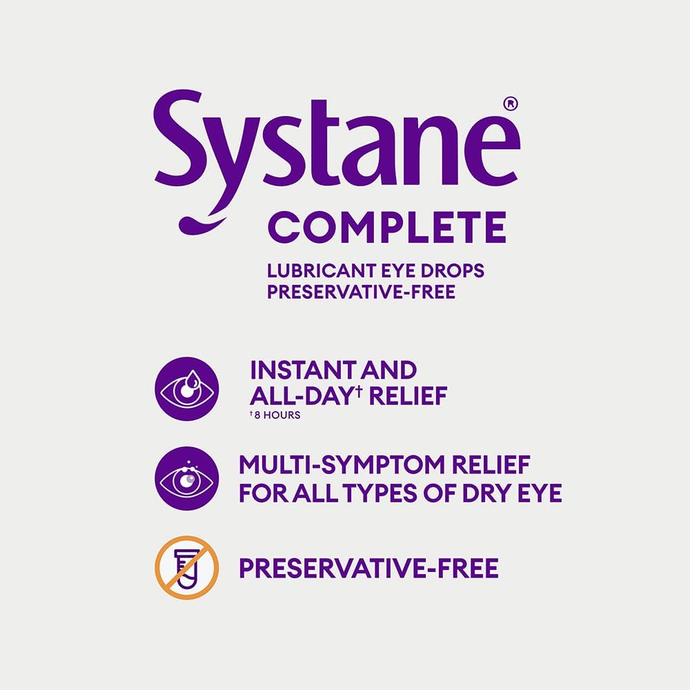 Systane Complete Preservative-Free Eye Drops For Dry Eyes, All-In-One Drops For All Types Of Dry, Multi-Symptom Dry Eye Relief, Dry Eye Relief from Extended Screen Time – 30 x 0.5mL
