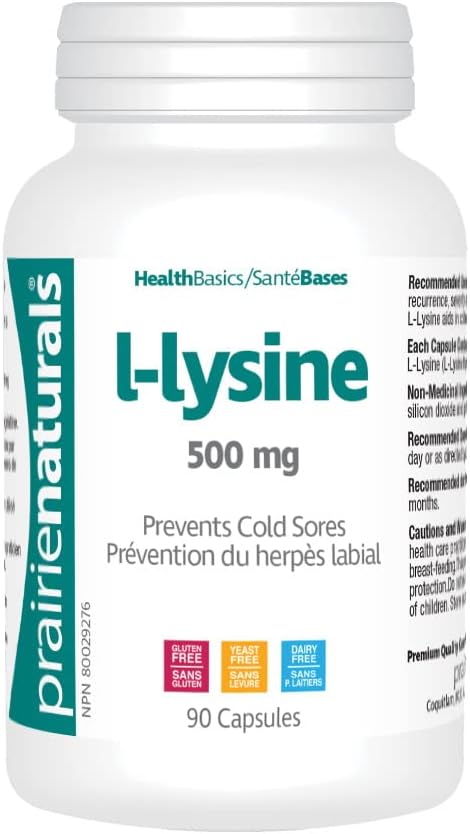 Prairie Naturals 賴氨酸 500 毫克 - 90 粒膠囊 - 有助於減少單純皰疹病毒 (HSV) 感染（例如唇皰疹）的復發，是一種必需氨基酸。賴氨酸也有助於膠原蛋白的形成。非基因改造，無麩質