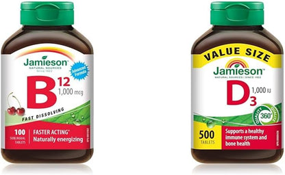 Vitamin B12 Methylcobalamin 1,000 mcg Fast-Dissolving Tablets & Vitamin D 1,000IU 500 Tablets