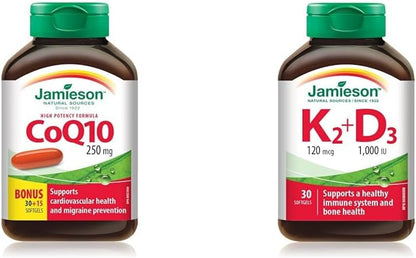 CoQ10 250 毫克超强效 - 辅酶 Q10，非转基因，无麸质，维生素 K2 120 微克和维生素 D3 1,000 国际单位