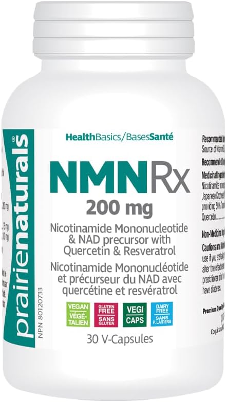 Prairie Naturals NMN Rx 200mg w/Quercetin+Resveratrol provides vitamin B3 and antioxidants - 30 Count Non-GMO, Gluten Free, Vegan