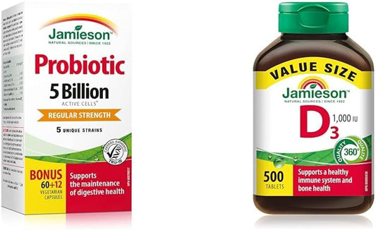 Jamieson 益生菌 50 亿活性细胞 - 常规强度和维生素 D 1,000IU 500 片