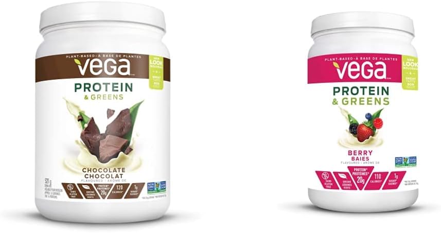 Vega 蛋白和蔬菜巧克力味（16 份）+ Vega 蛋白和蔬菜浆果味（21 份）植物蛋白粉加蔬菜