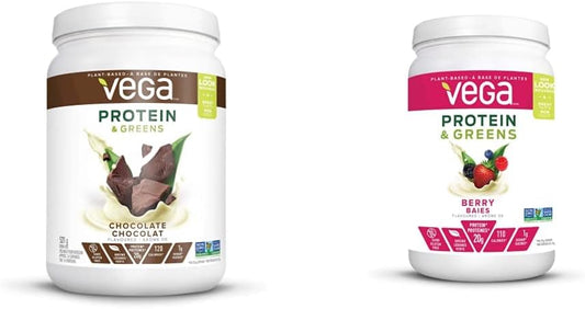 Vega 蛋白和蔬菜巧克力口味（16 份）+ Vega 蛋白和蔬菜漿果味（21 份）植物蛋白粉加蔬菜