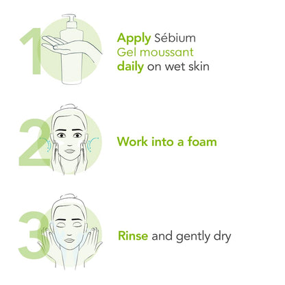 Bioderma Sébium 泡沫啫咖哩溫和潔面乳，卸妝潔面乳，適合混合性至油性肌膚，6.7 液體盎司