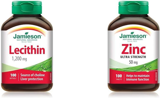 Jamieson 卵磷脂軟膠囊，100 粒 & Laboratories 鋅 50 毫克，100 粒（1 包）